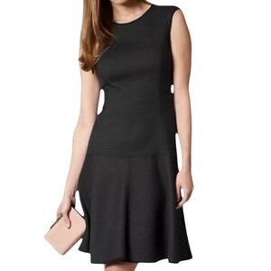 LK Bennett Dr Fae Black Ribbed Sleeveless Fit and Flare Dress Size 10 📦